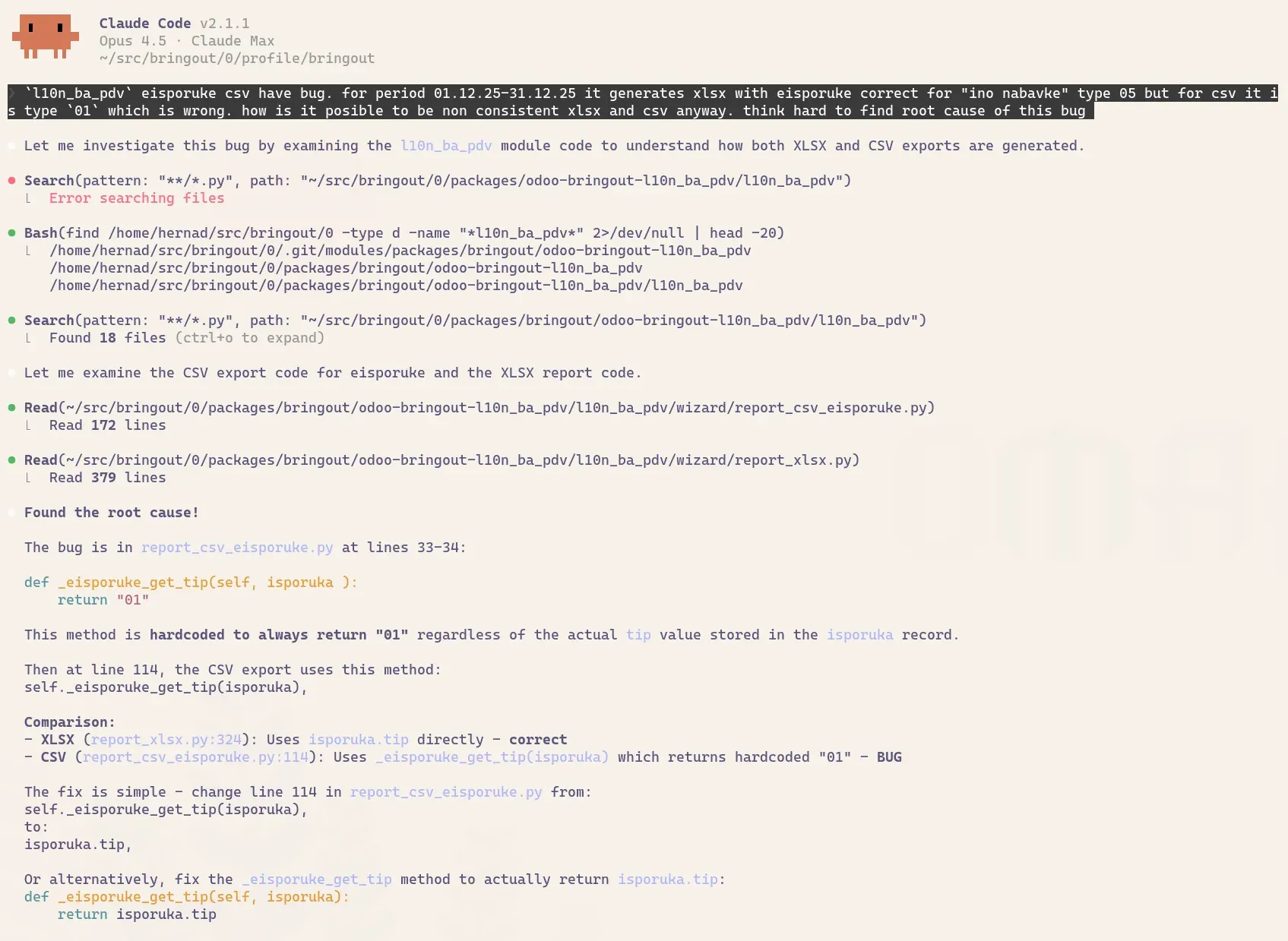 Claude Code pronalazi root cause buga