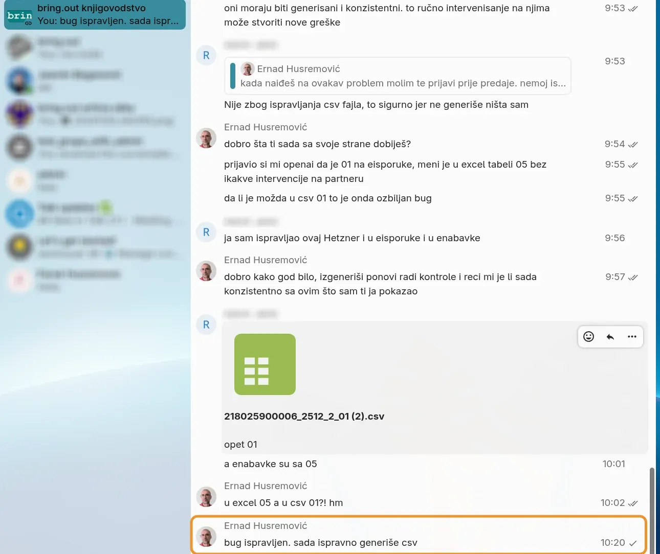 Završetak razgovora - bug riješen
