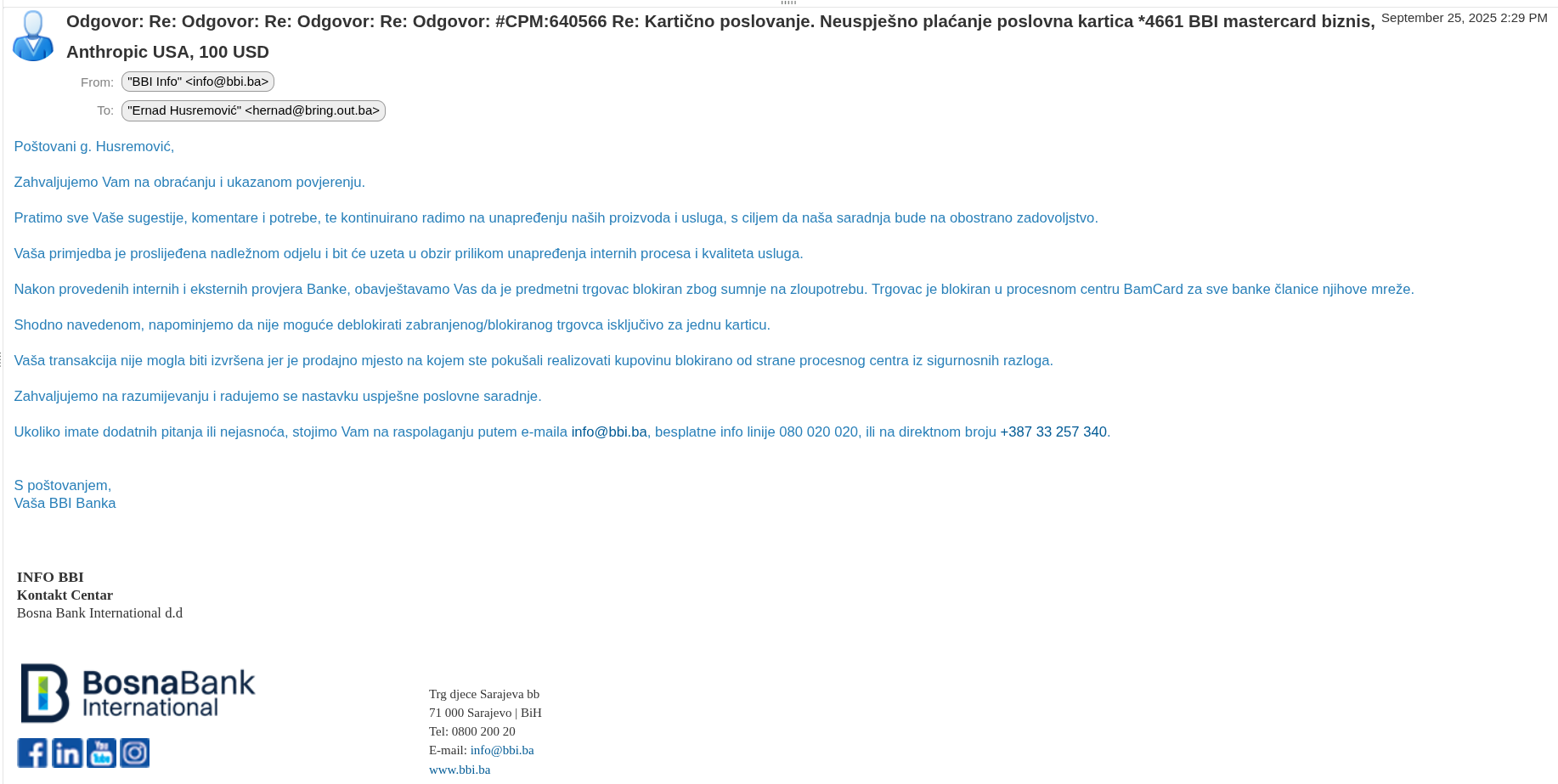 Odgovor BBI podrške