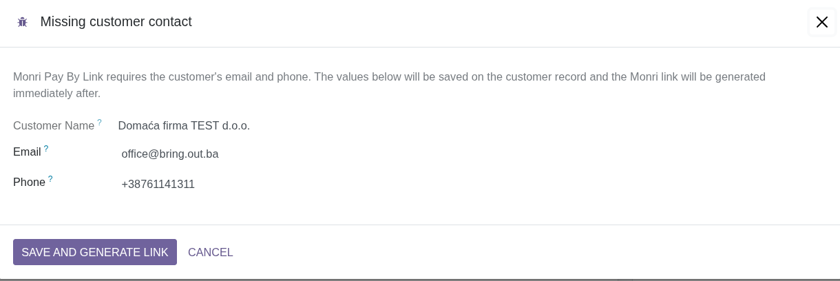 Wizard za dopunu email i telefon podataka