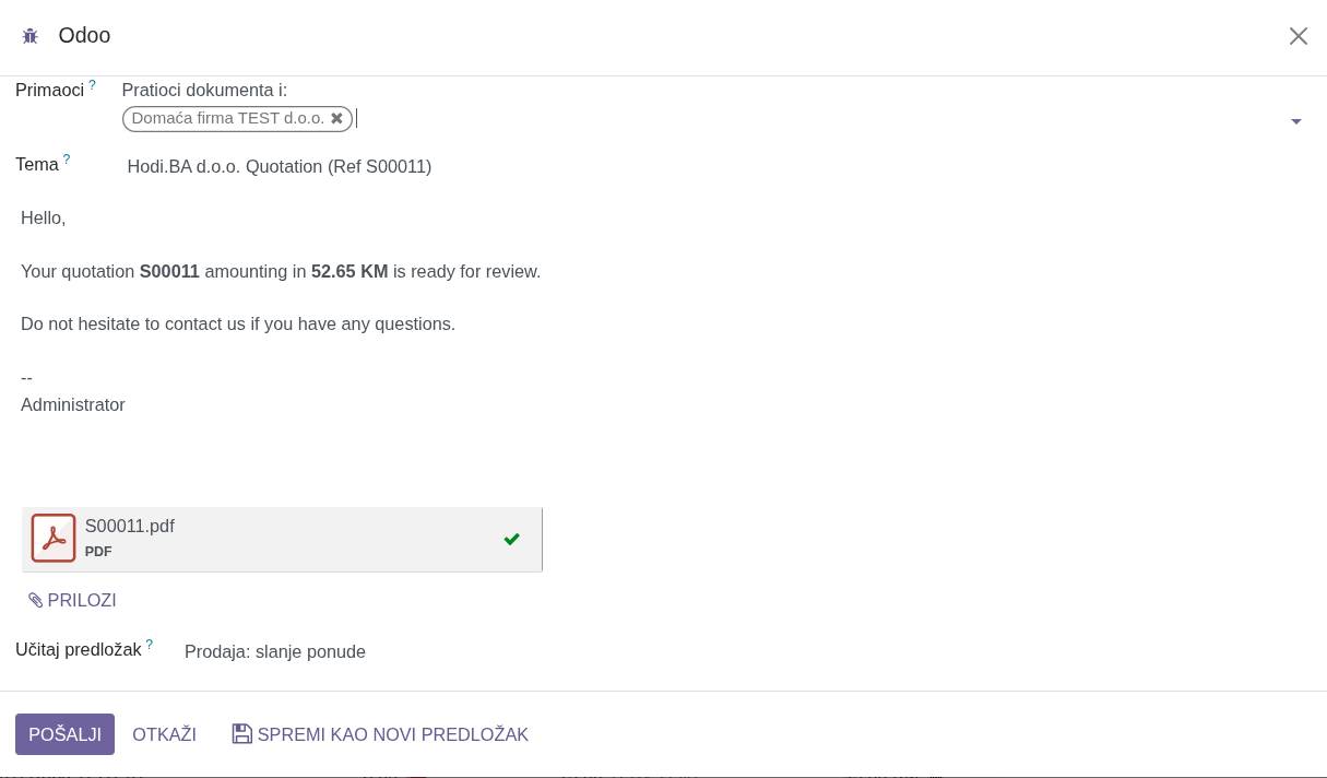 Slanje ponude emailom sa linkom za plaćanje