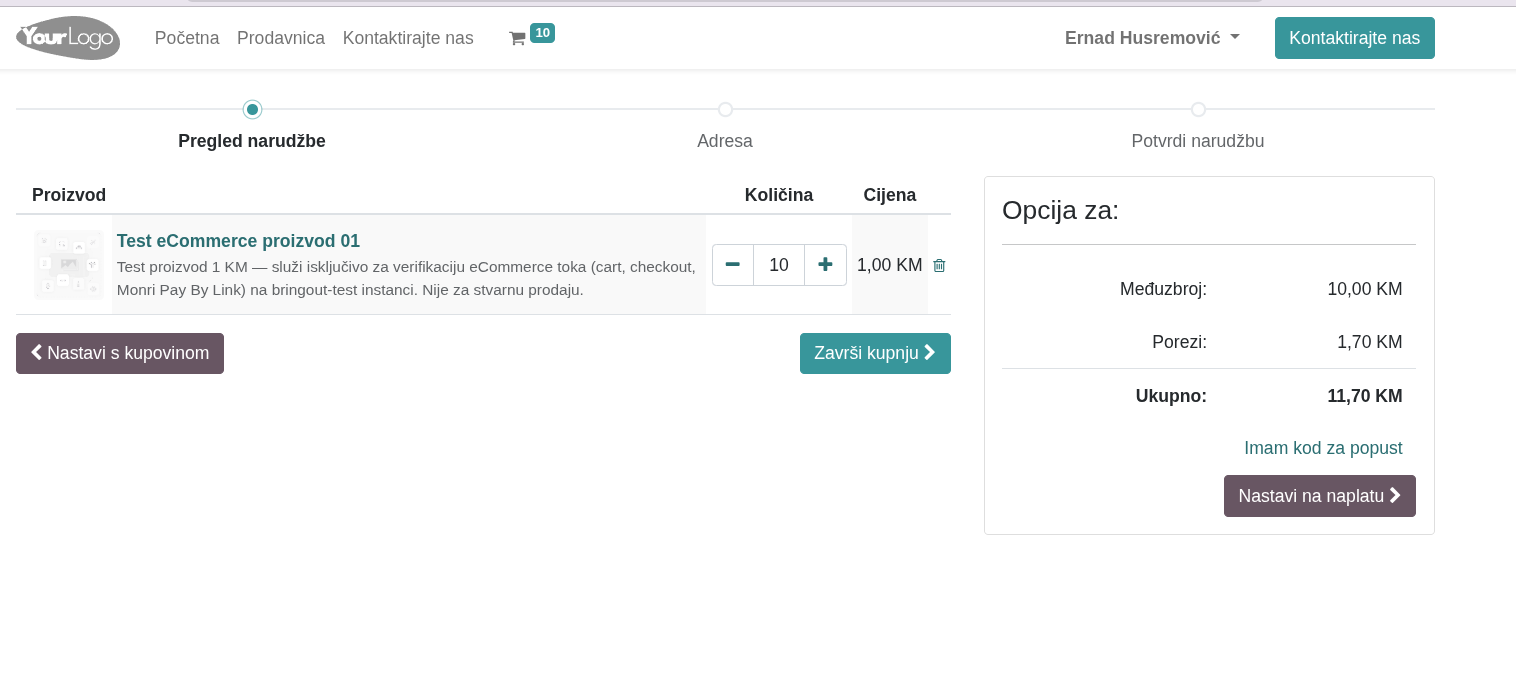 Pregled korpe u Odoo eCommerce