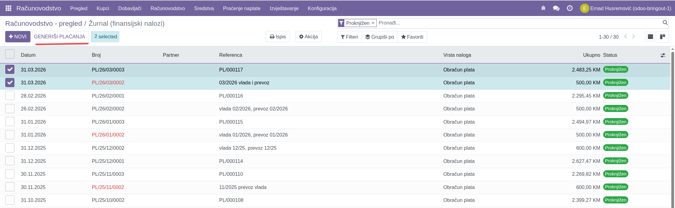 Lista sa selektiranim stavkama
