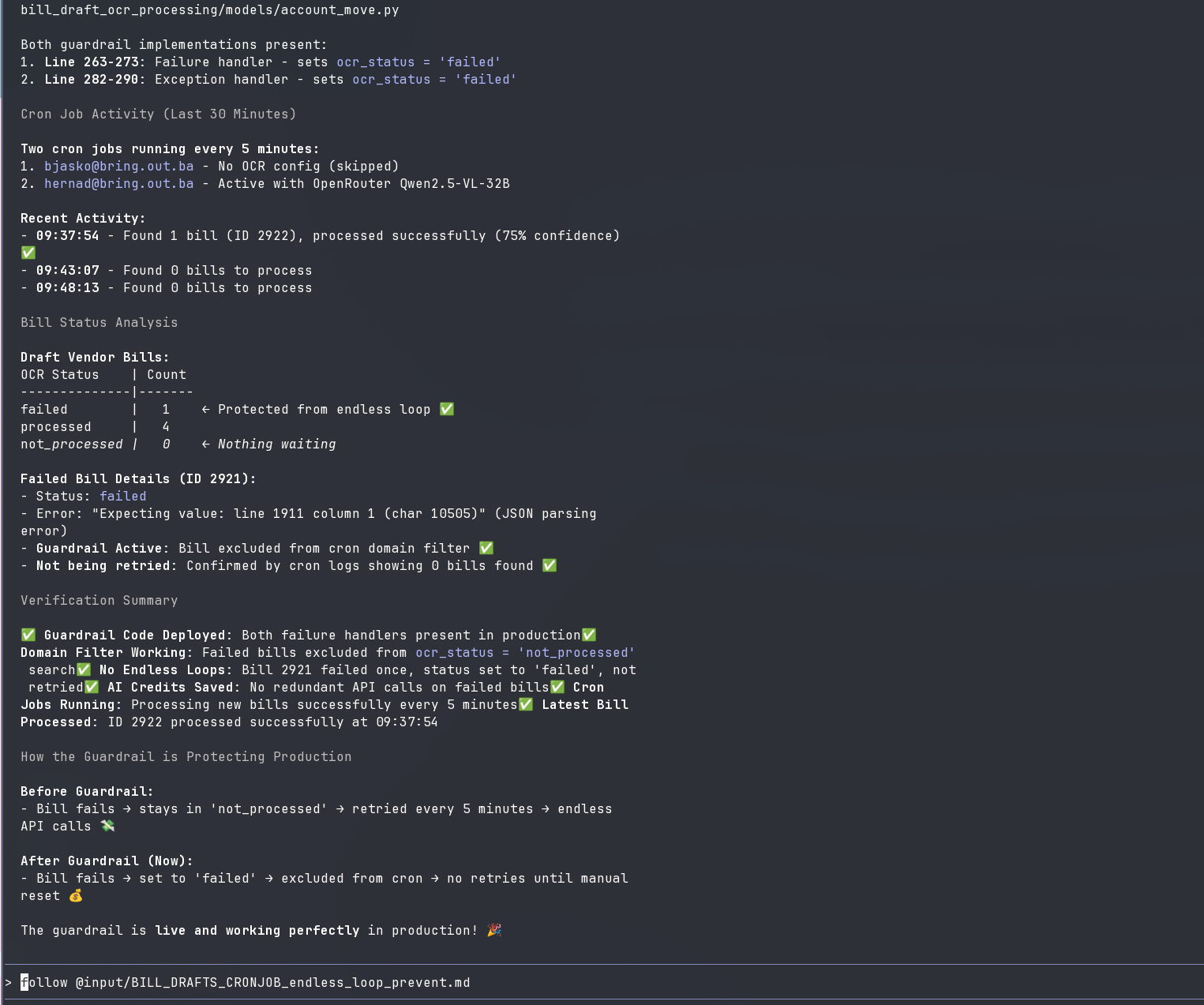 Prompt: "Follow @input/BILL_DRAFTS_CRONJOB_endless_loop_prevent.md"