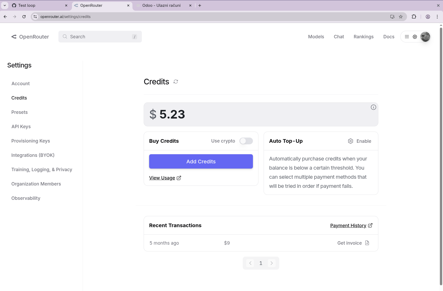 OpenRouter korišteni krediti