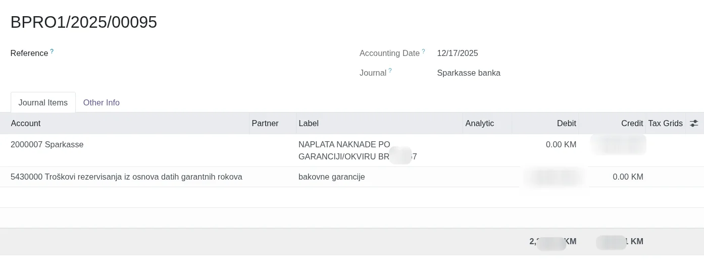 Sparkasse žurnal podešenje