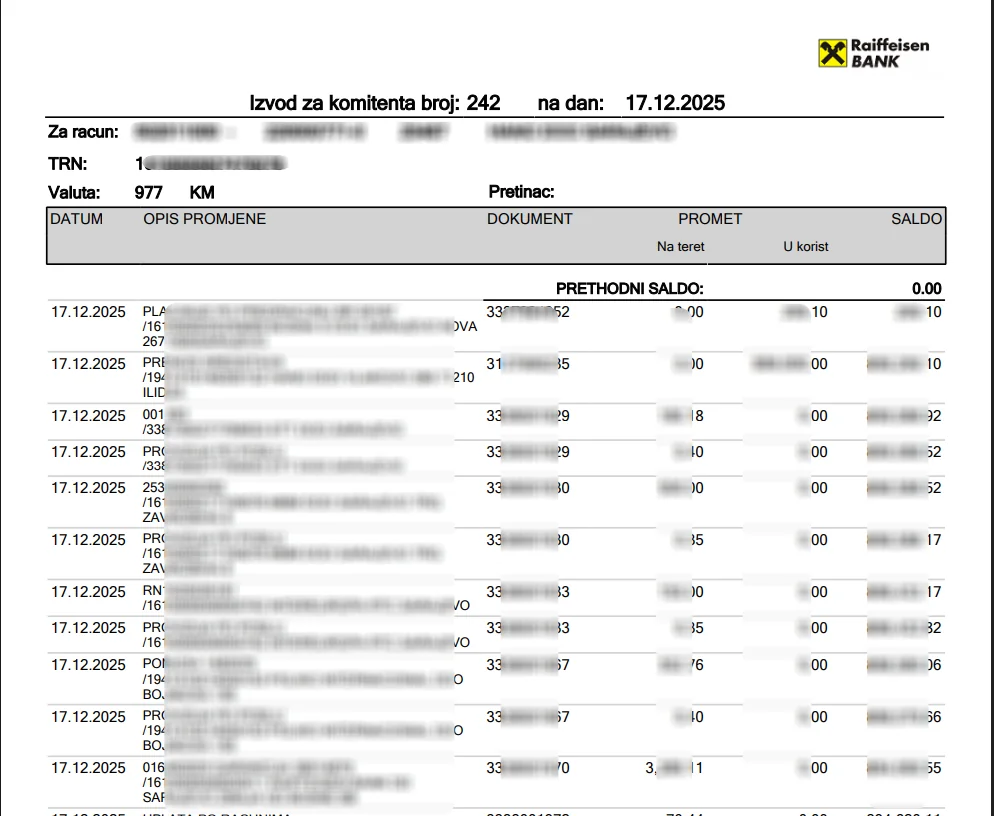 Raiffeisen PDF izvod strana 1