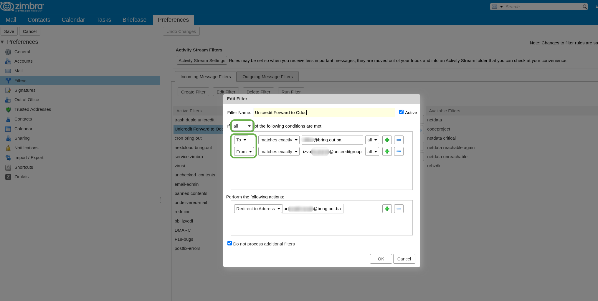 Email forwarding postavke