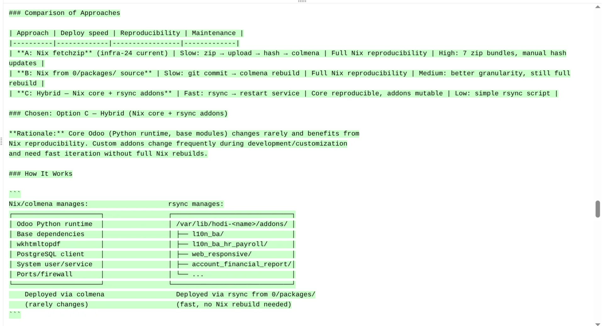 Comparison of approaches