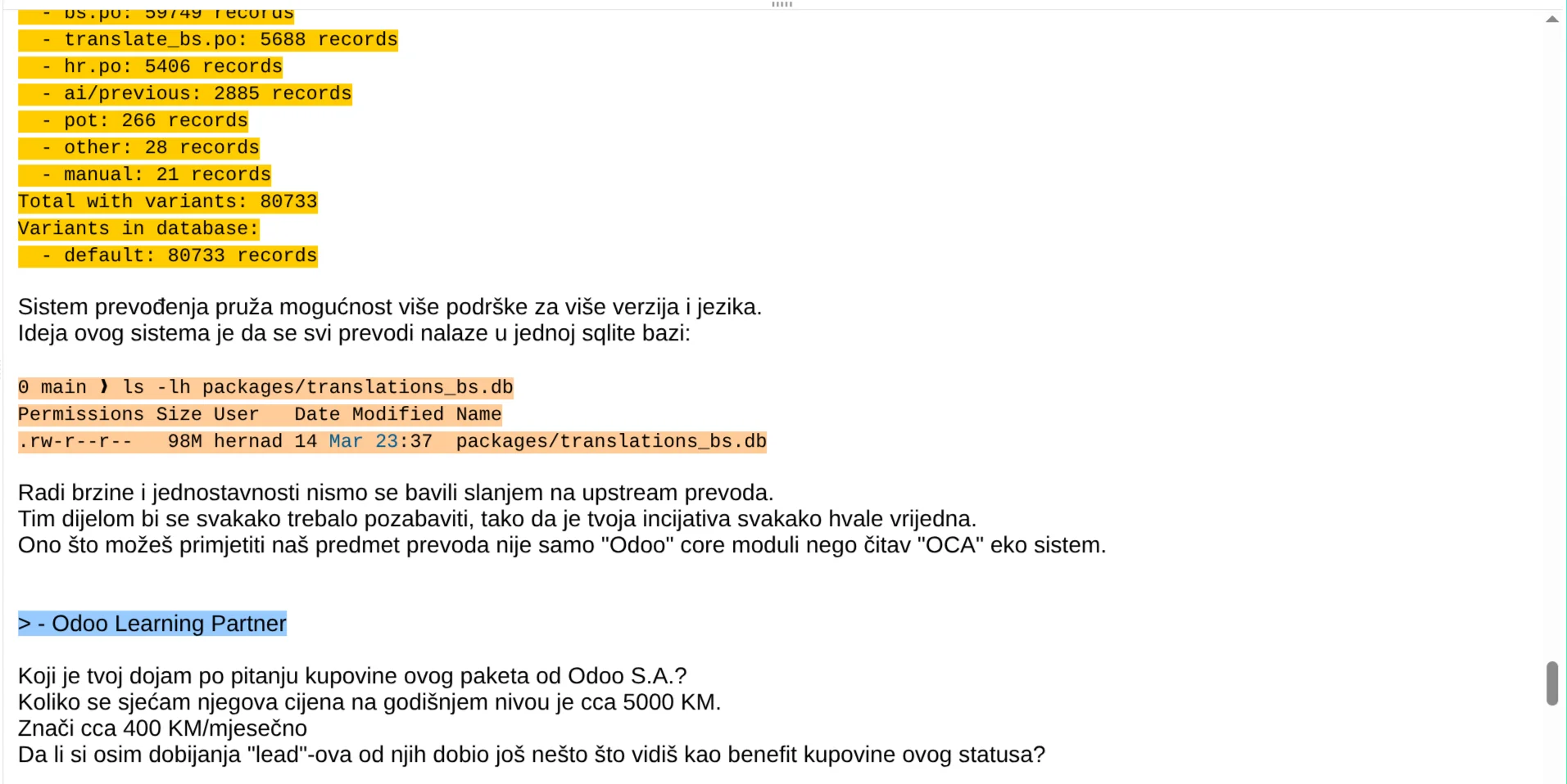 Detalji prevoda - izvori i baza