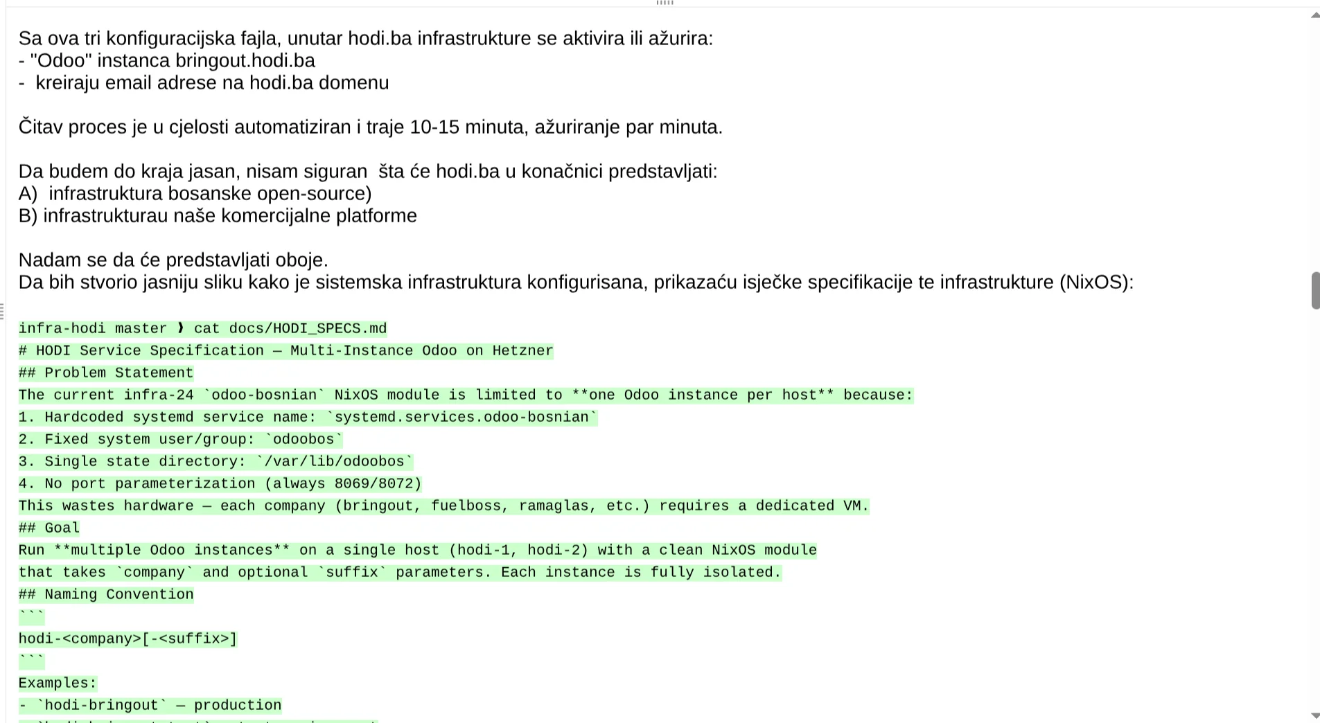 Sistemska infrastruktura - HODI specifikacija