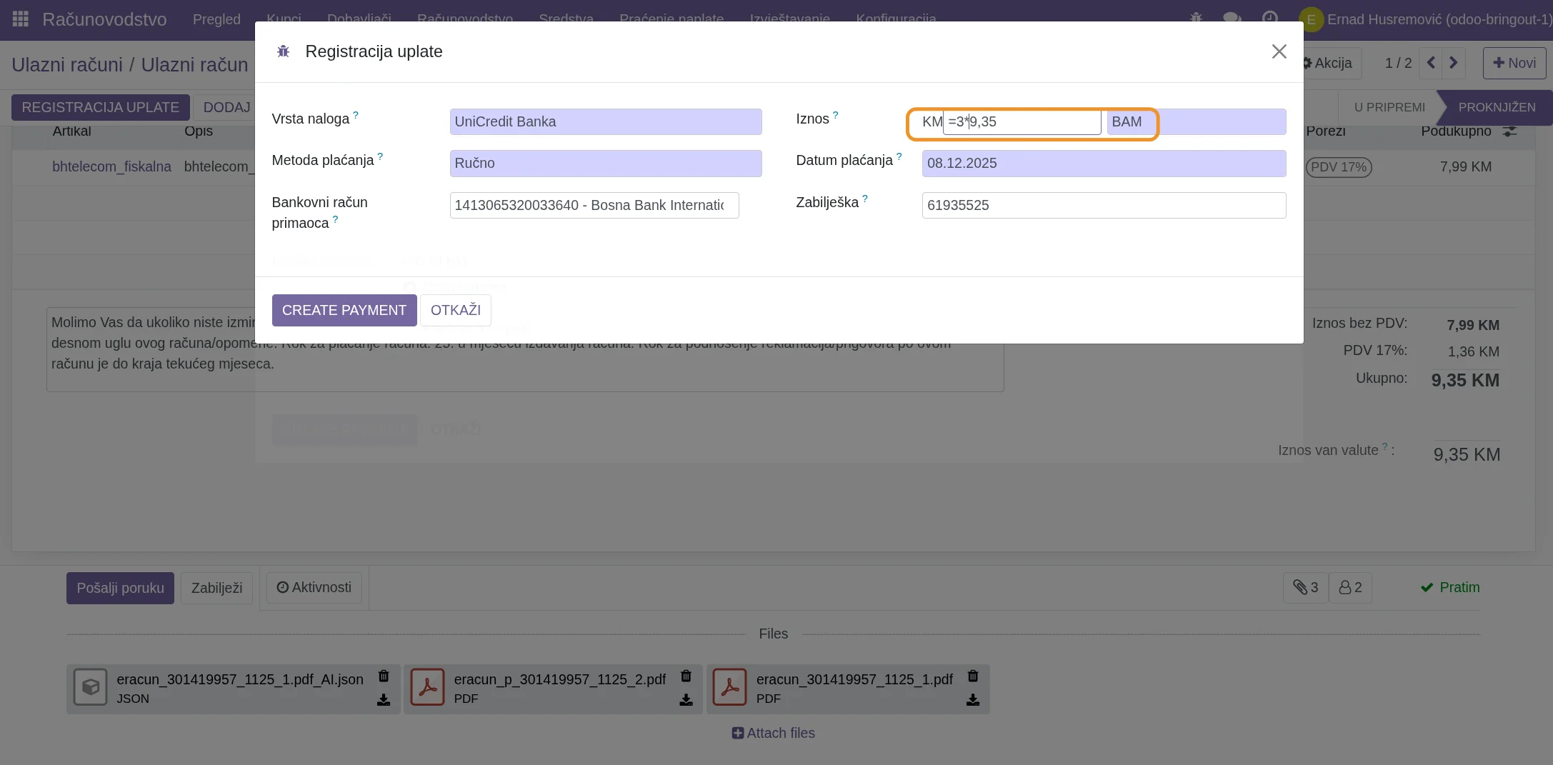 Registracija uplate 1