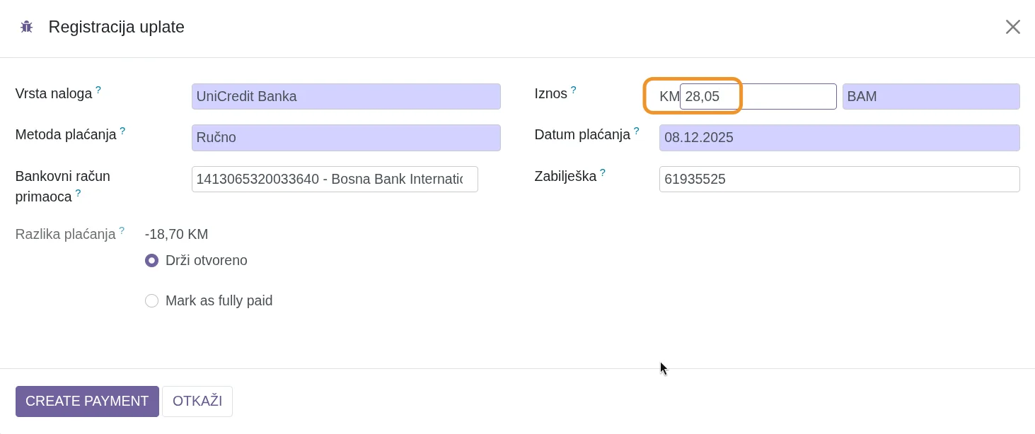 Registracija uplate 2